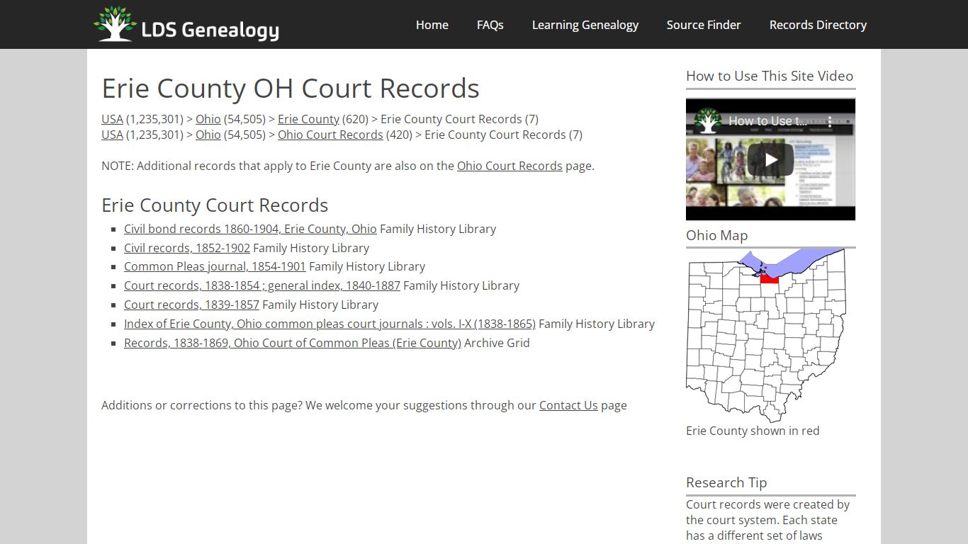Erie County OH Court Records - LDS Genealogy
